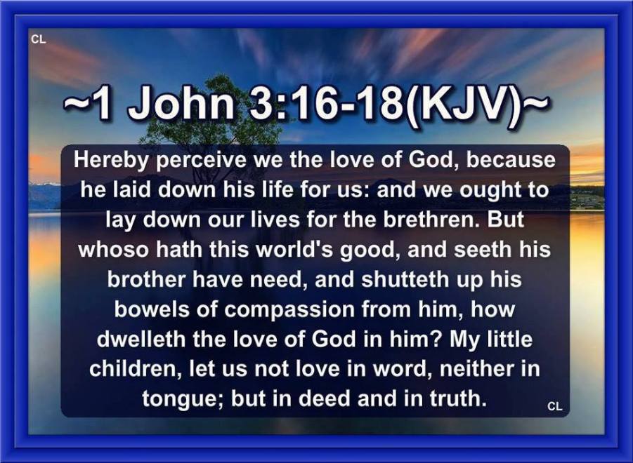 1 John 3:16-18 KJV LOVE Hallelujah and more Blessings!!